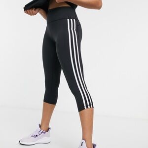Adidas Women's Black Cropped Pants with White Stripes